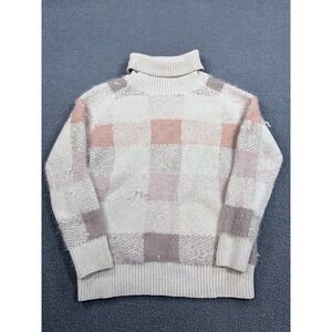 Emma's Expressions Sweater Womens S Pink Cream Plaid Turtleneck JSW238312-MAT